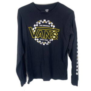 Vans Off the Wall Black and Checkered Long Sleeve T-shirt Men's Medium Skater